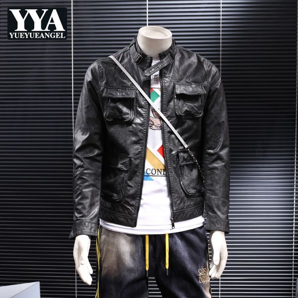 men's fur & faux autumn stand collar pockets slim fit pu leather jacket casual short coat man fashion moto biker outwear jackets, Black
men's fur & faux autumn stand collar pockets slim fit pu leather jacket casual short coat man fashion moto biker outwear jackets, Black