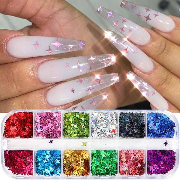 12 grids laser sequins for nails 3d colorful star glitter holographic flakes paillette nail art decorations manicure tips ji1819, Silver;gold
12 grids laser sequins for nails 3d colorful star glitter holographic flakes paillette nail art decorations manicure tips ji1819, Silver;gold
