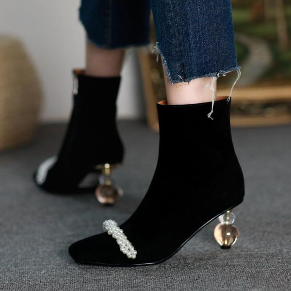 us4-11 womens pointy toe pearls ankle boots strange clear transparent gourd heel shoes genuine leather 2colors plus size, Black
us4-11 womens pointy toe pearls ankle boots strange clear transparent gourd heel shoes genuine leather 2colors plus size, Black