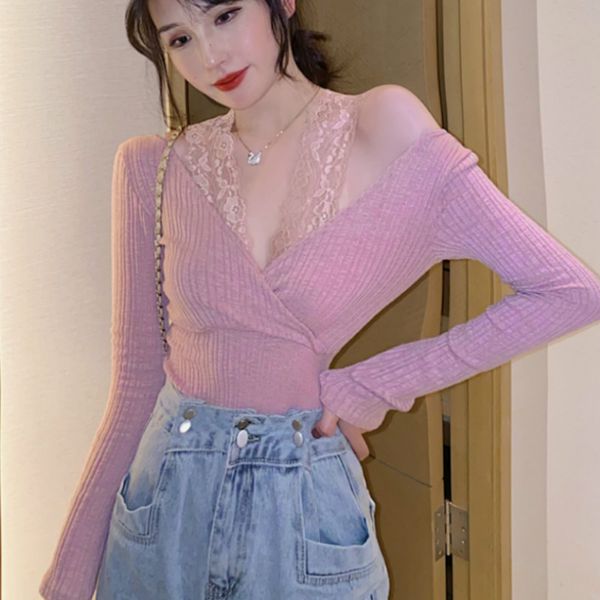women v neck thin sweaters lady lace patchwork knitted pullovers femme v neck knitted, White;black
women v neck thin sweaters lady lace patchwork knitted pullovers femme v neck knitted, White;black