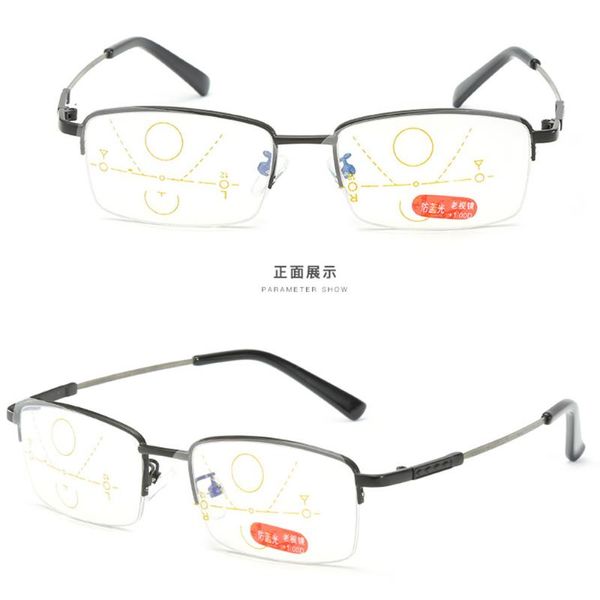 sunglasses progressive multifocal reading glasses half-rim memory leg titanium alloy frame see near and far 0 add +0.75to +4, White;black
sunglasses progressive multifocal reading glasses half-rim memory leg titanium alloy frame see near and far 0 add +0.75to +4, White;black