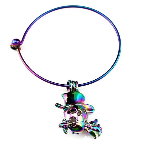 bangle b-c848 rainbow rose skull loyal beads cage locket wrist girl women expandable wire steel bracelet, Black
bangle b-c848 rainbow rose skull loyal beads cage locket wrist girl women expandable wire steel bracelet, Black