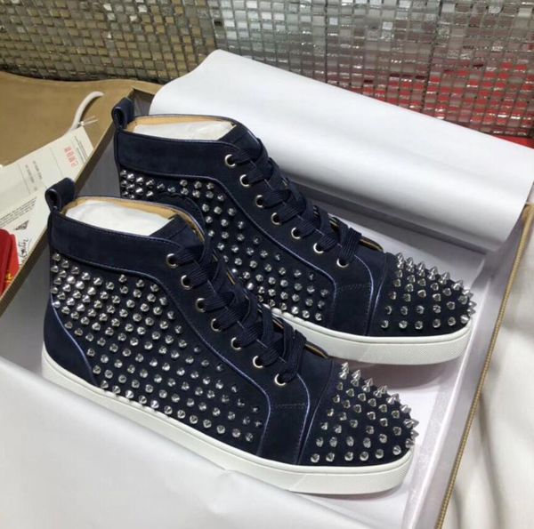 high-end quality men's spikes red bottom sneakers shoes,navy blue suede leather red sole rivets casual walking party wedding eu35-47, Black
high-end quality men's spikes red bottom sneakers shoes,navy blue suede leather red sole rivets casual walking party wedding eu35-47, Black