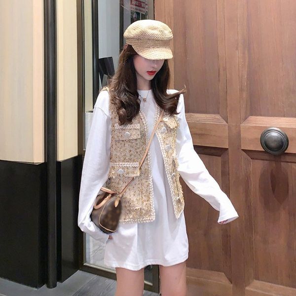 women's vests autumn women v neck pockets sleeveless vest jacket fashion golden knit waistcoat casual tank outwear female streetwear, Black;white
women's vests autumn women v neck pockets sleeveless vest jacket fashion golden knit waistcoat casual tank outwear female streetwear, Black;white
