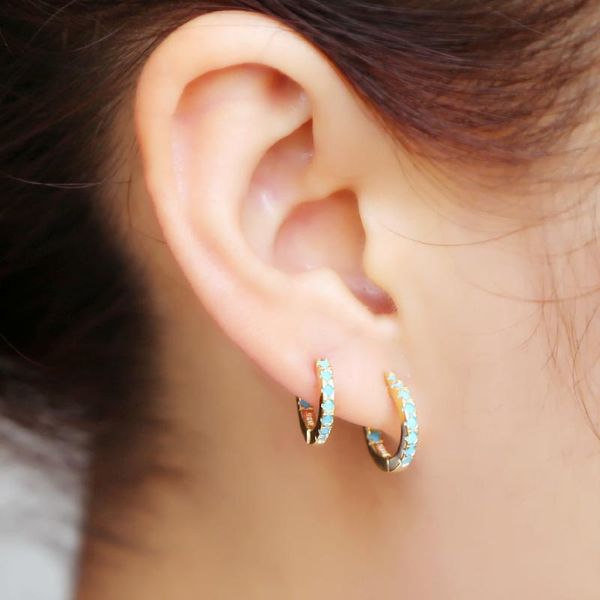 925 sterling silver mini hoop pave nano turquoises stone multi small hoop earrings for women girl fashion classic lovely jewelry, Golden;silver
925 sterling silver mini hoop pave nano turquoises stone multi small hoop earrings for women girl fashion classic lovely jewelry, Golden;silver