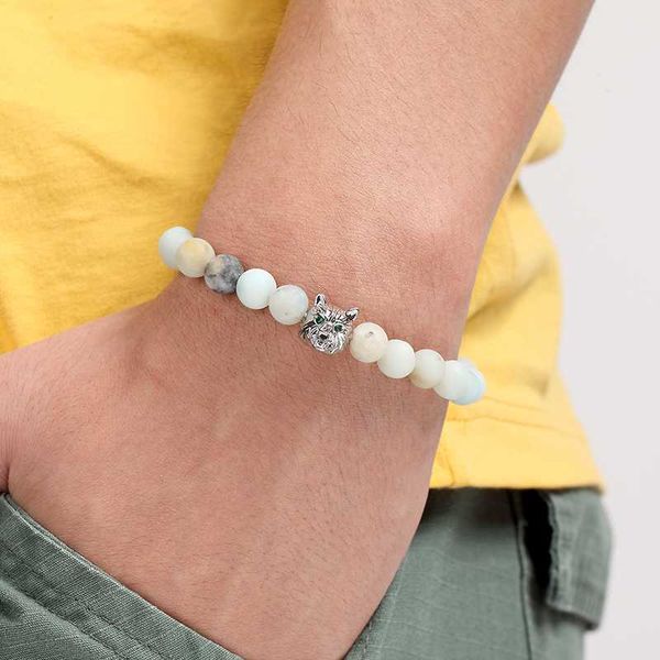 new fashion 8 mm natural stone beads bracelet men's leopard head leopard pendant charm bracelet handmade jewelry, Black
new fashion 8 mm natural stone beads bracelet men's leopard head leopard pendant charm bracelet handmade jewelry, Black