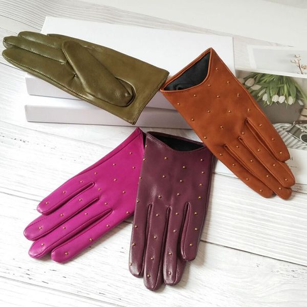 real leather women' gloves autumn winter fashion trend cool rivet locomotive short thin touchscreen sheepskin gloves dzzp11, Blue;gray
real leather women' gloves autumn winter fashion trend cool rivet locomotive short thin touchscreen sheepskin gloves dzzp11, Blue;gray