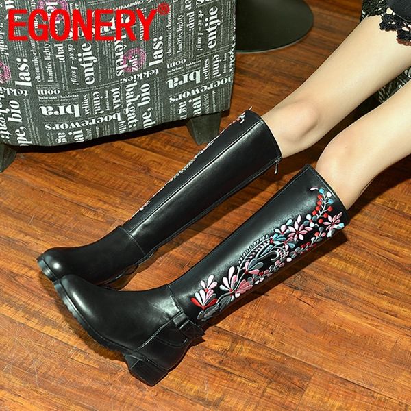 egonery womwn shoes winter new concise casual embroider round toe genuine leather knee high boots outside comfortable zip shoes, Black
egonery womwn shoes winter new concise casual embroider round toe genuine leather knee high boots outside comfortable zip shoes, Black