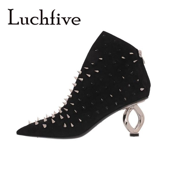 runway style metal heel ankle boots pointed toe rivets t-show shoes women party shoes, Black
runway style metal heel ankle boots pointed toe rivets t-show shoes women party shoes, Black