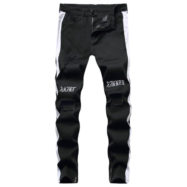 men's jeans the summer men foot knee hole embroidered teenagers cultivate morality leisure trousers, Blue
men's jeans the summer men foot knee hole embroidered teenagers cultivate morality leisure trousers, Blue