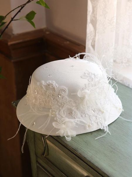 stingy brim hats 2021 white fascinator hat women lace flower applique wedding fedora cap elegant ladies feather pearl party bucket headpiece, Blue;gray
stingy brim hats 2021 white fascinator hat women lace flower applique wedding fedora cap elegant ladies feather pearl party bucket headpiece, Blue;gray