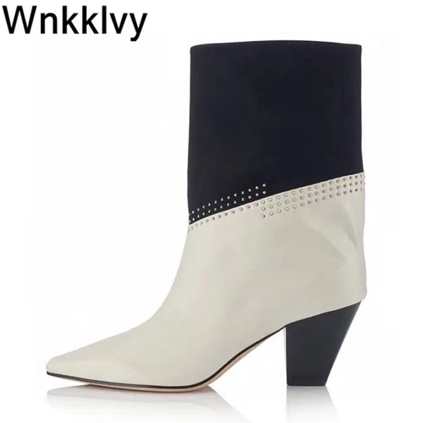 spike high heels short boots women pointed toe genuine leather rivets mixed color ankle boots 2020 runway shoes female, Black
spike high heels short boots women pointed toe genuine leather rivets mixed color ankle boots 2020 runway shoes female, Black