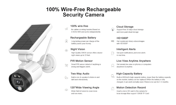 Solar wifi Camera 1080P Street Waterproof IP66 Wireless CCTV HD IP Camera PIR Motion Sensor WiFi Home surveillance
Solar wifi Camera 1080P Street Waterproof IP66 Wireless CCTV HD IP Camera PIR Motion Sensor WiFi Home surveillance