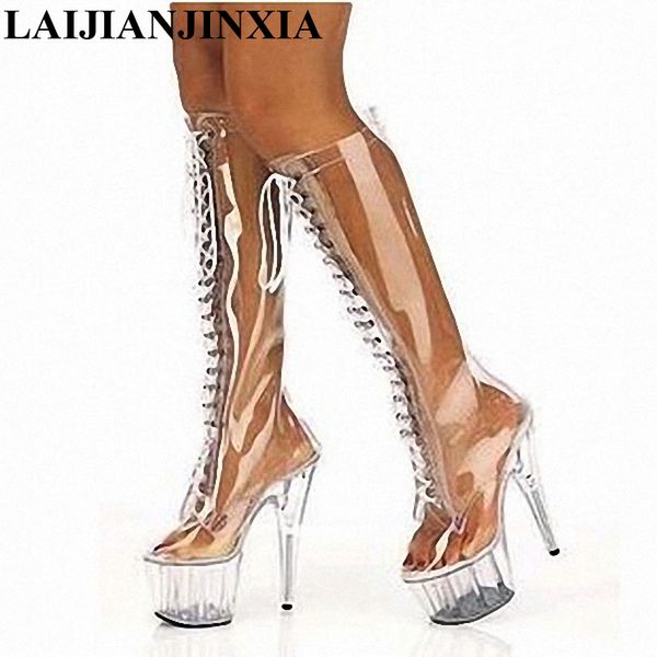laijianjinxia new clear pvc women boots transparent 15cm high heels lace-up knee-high boots spike heels platform shoes, Black
laijianjinxia new clear pvc women boots transparent 15cm high heels lace-up knee-high boots spike heels platform shoes, Black