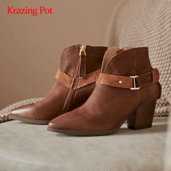 krazing pot large size western boots genuine leather buckle decorations pointed toe thick high heel zipper cozy ankle boots l1f1, Black
krazing pot large size western boots genuine leather buckle decorations pointed toe thick high heel zipper cozy ankle boots l1f1, Black