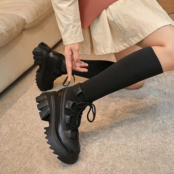 boots genuine leather socks shoes women fall korean version thick bottom high knee-high knitted elastic thin, Black 
boots genuine leather socks shoes women fall korean version thick bottom high knee-high knitted elastic thin, Black