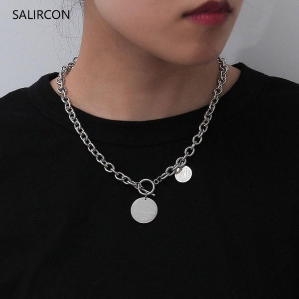 salircon punk round coin pendant couple necklace goth cuban chain stainless steel choker necklace for women men fashion jewelry, Silver
salircon punk round coin pendant couple necklace goth cuban chain stainless steel choker necklace for women men fashion jewelry, Silver