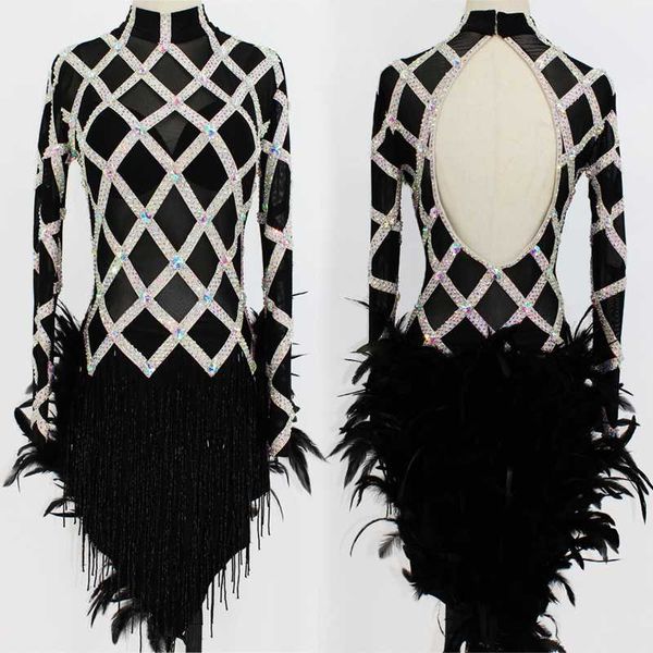latin dance dress dance competition costume long sleeved dress black feather performing tassel skirt customize size 4514, Black;red
latin dance dress dance competition costume long sleeved dress black feather performing tassel skirt customize size 4514, Black;red