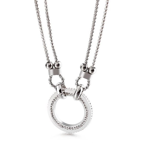 pendant necklaces fashion round women's necklace korean style titanium steel cz stones double, Silver
pendant necklaces fashion round women's necklace korean style titanium steel cz stones double, Silver