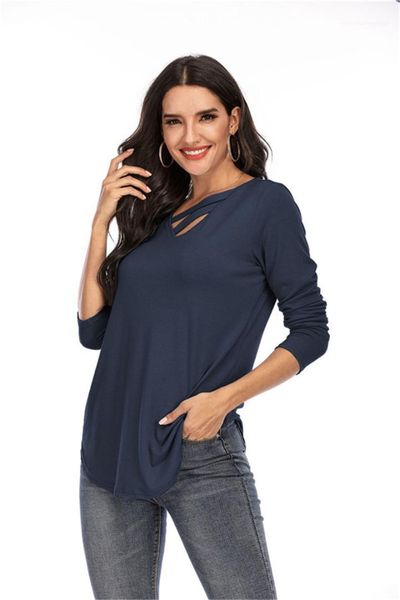 womens solid color spring ladies tee womens designer v neck patchwork tshirts fashion long sleeve, White 
womens solid color spring ladies tee womens designer v neck patchwork tshirts fashion long sleeve, White