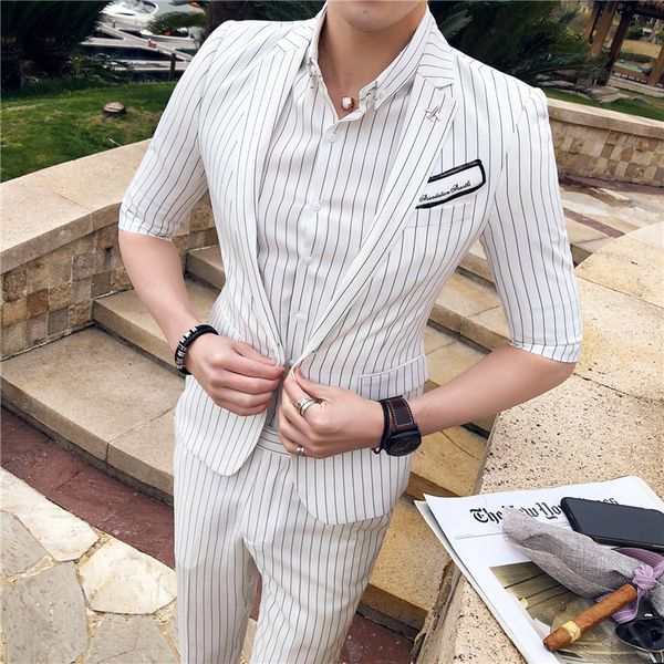 men's suits & blazers 2021 korean version of the wild tide male british casual striped sleeves suit, White;black
men's suits & blazers 2021 korean version of the wild tide male british casual striped sleeves suit, White;black