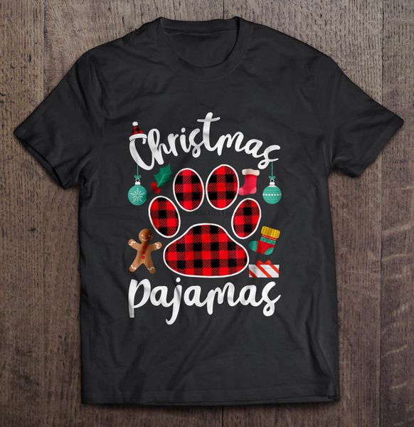 men funny t shirt fashion tshirt christmas pajama plaid paw dog women t-shirt