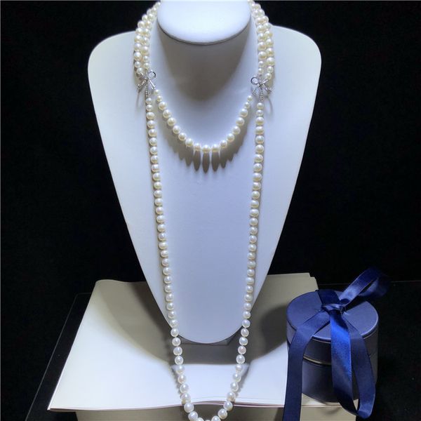 chains hand knotted natural white freshwater pearl fashion long double necklace sweater chain butterfly micro inlay zircon accessories, Silver
chains hand knotted natural white freshwater pearl fashion long double necklace sweater chain butterfly micro inlay zircon accessories, Silver