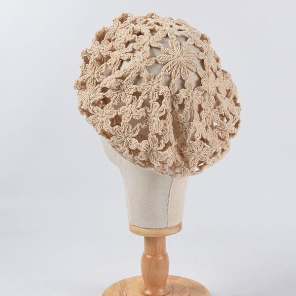 women handmade crochet beret cap solid color hollow out sweet floral weave lady leisure vintage slouchy painter hat, Blue;gray
women handmade crochet beret cap solid color hollow out sweet floral weave lady leisure vintage slouchy painter hat, Blue;gray