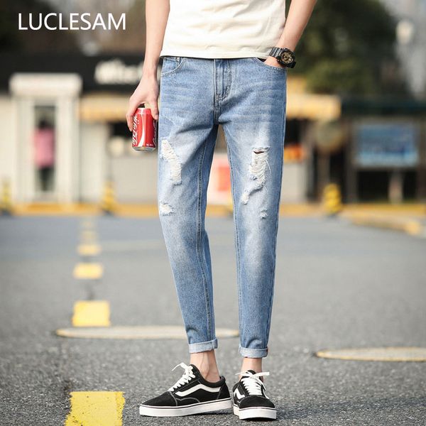 men's jeans 2021 autumn mens slim fit nine points tapered denim pants men distressed holes vintage ankle length trousers pantalone, Blue
men's jeans 2021 autumn mens slim fit nine points tapered denim pants men distressed holes vintage ankle length trousers pantalone, Blue