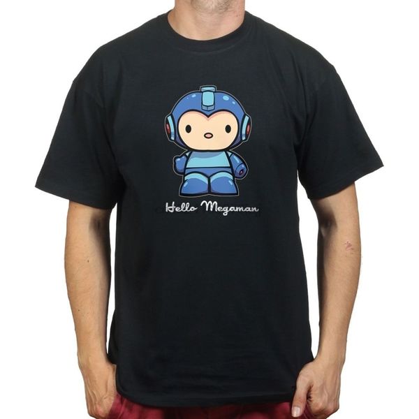 hello megaman kitty gaming game 100% cotton men's t-shirt