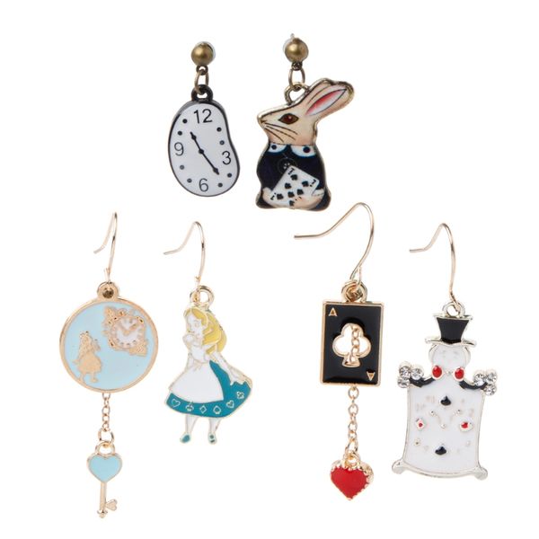 clock poker party cartoon earrings alice in wonderland stud earrings, Silver 
clock poker party cartoon earrings alice in wonderland stud earrings, Silver