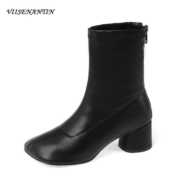 fashion korean version white women's boots personality square toe retro thick heel zipper short boots new elastic ankle, Black
fashion korean version white women's boots personality square toe retro thick heel zipper short boots new elastic ankle, Black