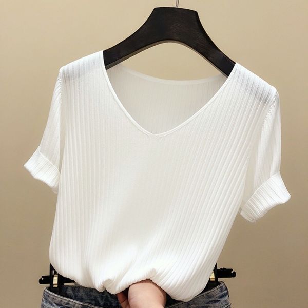 official website picture new korean style ice silk sweater t-shirt pullover t-shirt women's 2020 summer v-neck pullover slim fit short, White;black
official website picture new korean style ice silk sweater t-shirt pullover t-shirt women's 2020 summer v-neck pullover slim fit short, White;black