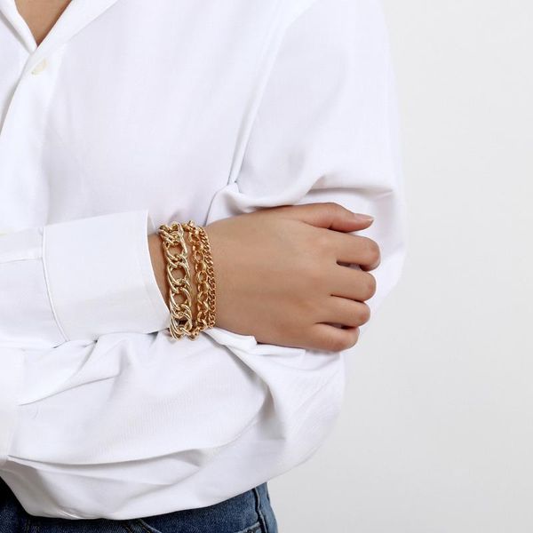 link, chain 3pcs/set fashion punk gold bracelet for woman geometry round long different size snake lock wide jewelry, Black
link, chain 3pcs/set fashion punk gold bracelet for woman geometry round long different size snake lock wide jewelry, Black