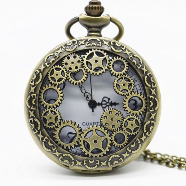 pocket watches vintage bronze hollow gear quarzt watch steampunk pendant necklace gifts, Slivery;golden
pocket watches vintage bronze hollow gear quarzt watch steampunk pendant necklace gifts, Slivery;golden