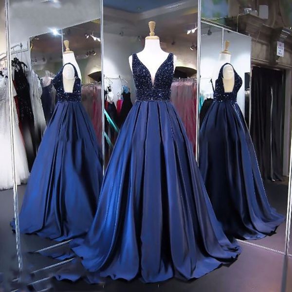 new navy blue beaded prom dresses v neck real p hollow sleeveless floor length v neck satin prom evening gowns, Black;red
new navy blue beaded prom dresses v neck real p hollow sleeveless floor length v neck satin prom evening gowns, Black;red