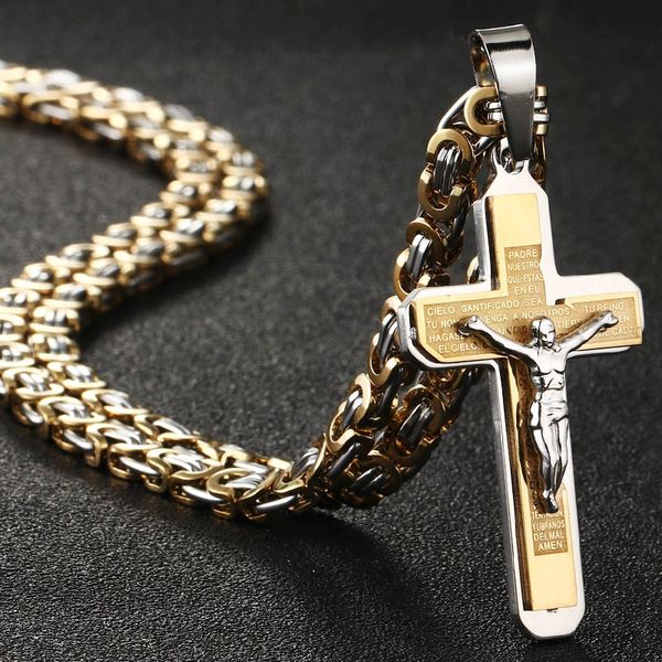 gothic bible cross crucifix jesus pendants necklaces stainless steel byzantine link chain necklaces for men boys prayer jewelry, Silver
gothic bible cross crucifix jesus pendants necklaces stainless steel byzantine link chain necklaces for men boys prayer jewelry, Silver