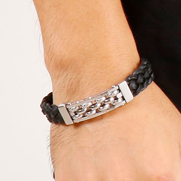 link, chain xmas gifts hip-hop mens stainless steel genuine leather bracelet fashion bangle 8.5'', Black
link, chain xmas gifts hip-hop mens stainless steel genuine leather bracelet fashion bangle 8.5'', Black