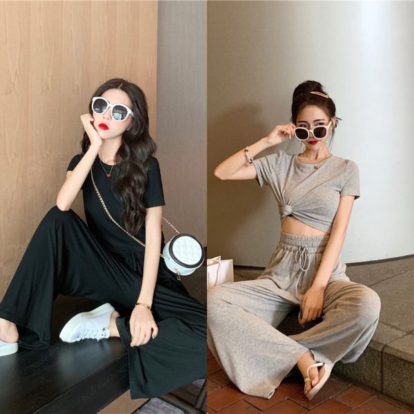 2020 new solid color close-fitting short-sleeved t-shirt for women elastic high waist wide casual set suit suitleg pants casual pants suit 6, Gray
2020 new solid color close-fitting short-sleeved t-shirt for women elastic high waist wide casual set suit suitleg pants casual pants suit 6, Gray