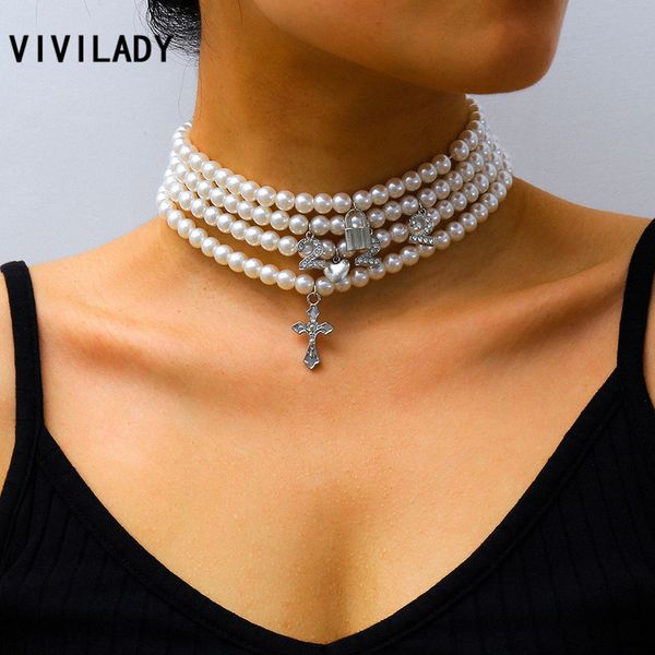 vivilady new unique charming multilayer imitation pearl chic crystal letter cross pendant women choker necklace party jewelry, Golden;silver
vivilady new unique charming multilayer imitation pearl chic crystal letter cross pendant women choker necklace party jewelry, Golden;silver
