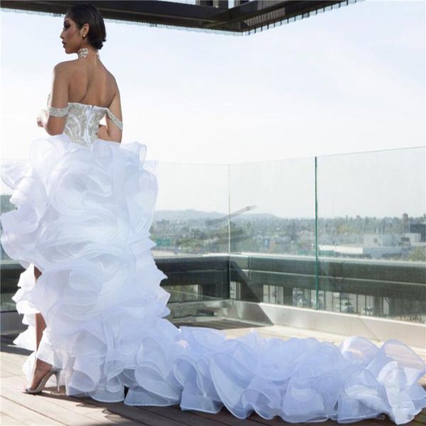 pure white organza wedding dresses crystal beading bodice off the shouder long ruffed train vestidos de novia bridal gowns plus size
pure white organza wedding dresses crystal beading bodice off the shouder long ruffed train vestidos de novia bridal gowns plus size