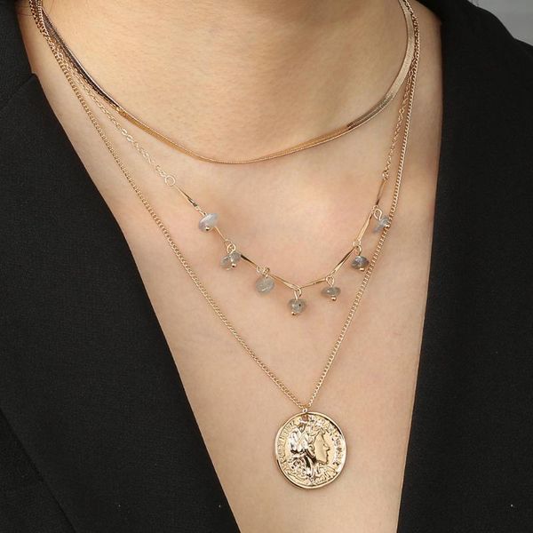 european and american fashion parts retro coin portrait fresh natural stone multi-layer detachable clavicle chain necklace, Silver
european and american fashion parts retro coin portrait fresh natural stone multi-layer detachable clavicle chain necklace, Silver