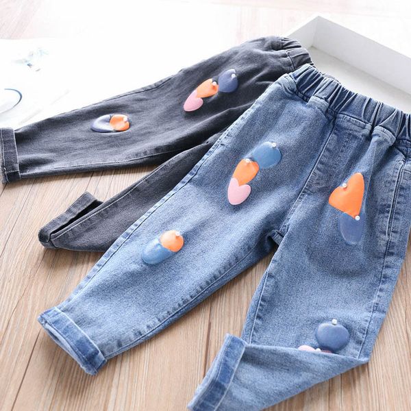 2020 autumn girls beaded printed lovely denim pants children's clothing wholesale, Blue 
2020 autumn girls beaded printed lovely denim pants children's clothing wholesale, Blue