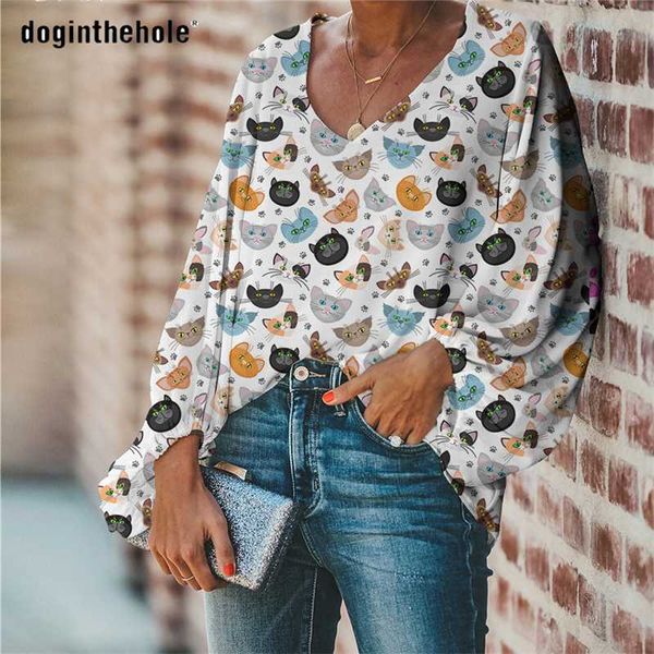 doginthehole autumn for woman cartoon cat pattern lantern sleeve blouse femma aesthetic v neck woman tunic fashion, White
doginthehole autumn for woman cartoon cat pattern lantern sleeve blouse femma aesthetic v neck woman tunic fashion, White
