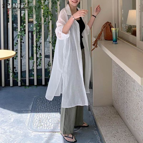 women's blouses & shirts elegant solid sunscreen cardigans split 2021 zanzea casual lapel button long blusas female summer kimono, White
women's blouses & shirts elegant solid sunscreen cardigans split 2021 zanzea casual lapel button long blusas female summer kimono, White