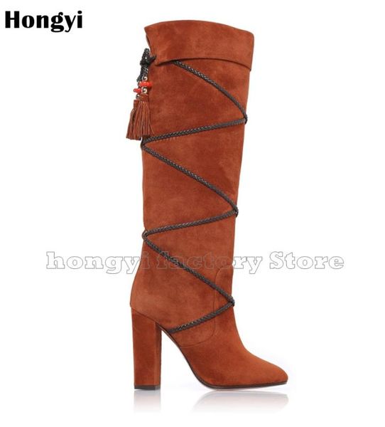 fashion winer brown black suede leather fringed block high heeled boots women pointed toe knee high boot gladiator shoes
fashion winer brown black suede leather fringed block high heeled boots women pointed toe knee high boot gladiator shoes