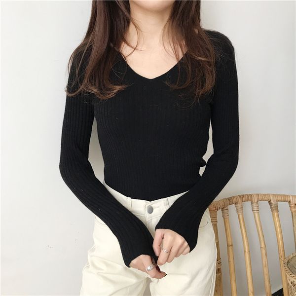 autumn v neck sweater knitted fashion sweaters 2020 slim winter for women pullover jumper pull femme truien dames, White;black
autumn v neck sweater knitted fashion sweaters 2020 slim winter for women pullover jumper pull femme truien dames, White;black