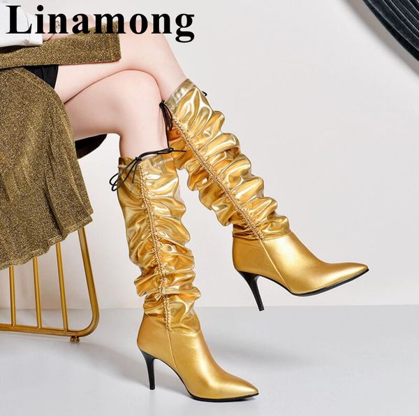 2020 est winter fashion women boots gold black white wrinkle design thin high heel and pointed toe women shoes
2020 est winter fashion women boots gold black white wrinkle design thin high heel and pointed toe women shoes