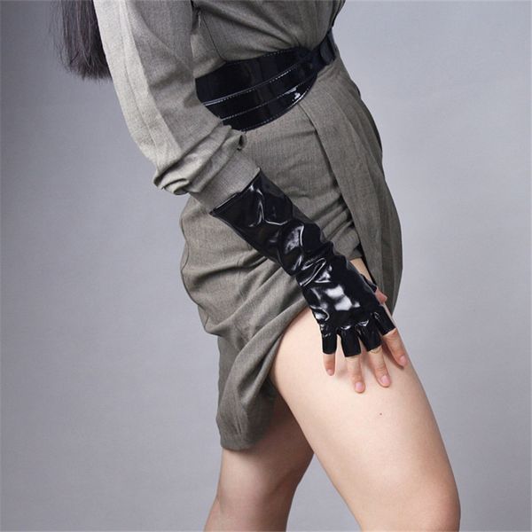 five fingers gloves 28cm patent leather half finger medium and long section emulation mirror bright fingerless mittens pu91, Blue;gray
five fingers gloves 28cm patent leather half finger medium and long section emulation mirror bright fingerless mittens pu91, Blue;gray