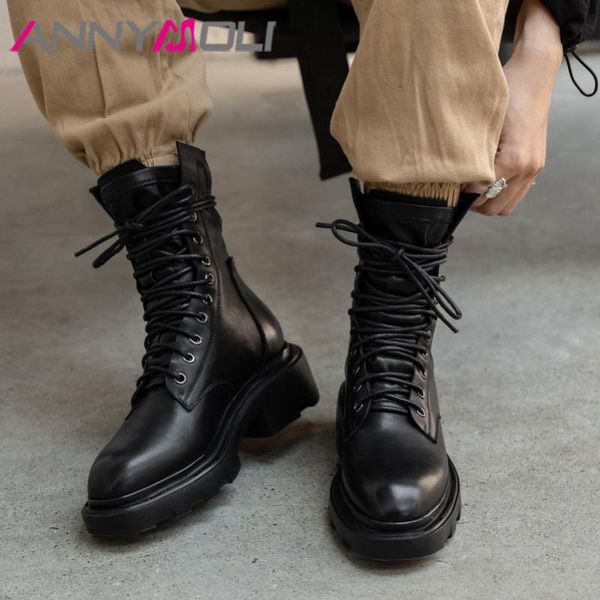 annymoli genuine leather platform mid heel motorcycle boots women ankle boots shoes lace up zip thick heels short autumn, Black
annymoli genuine leather platform mid heel motorcycle boots women ankle boots shoes lace up zip thick heels short autumn, Black